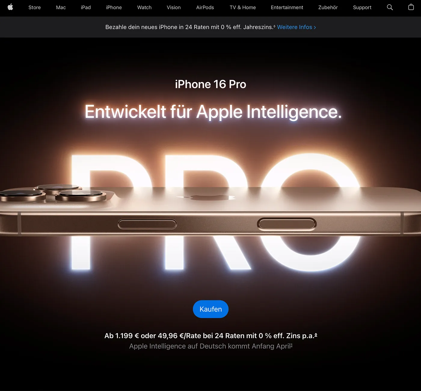 A screenshot of the iPhone 16 Pro website from apple.com.
