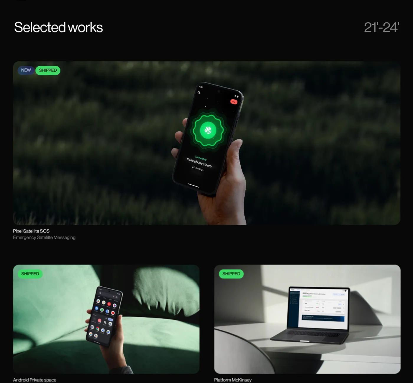Screenshot of the Portfolio "Selected works" from Dusa Miao from march 2025. 