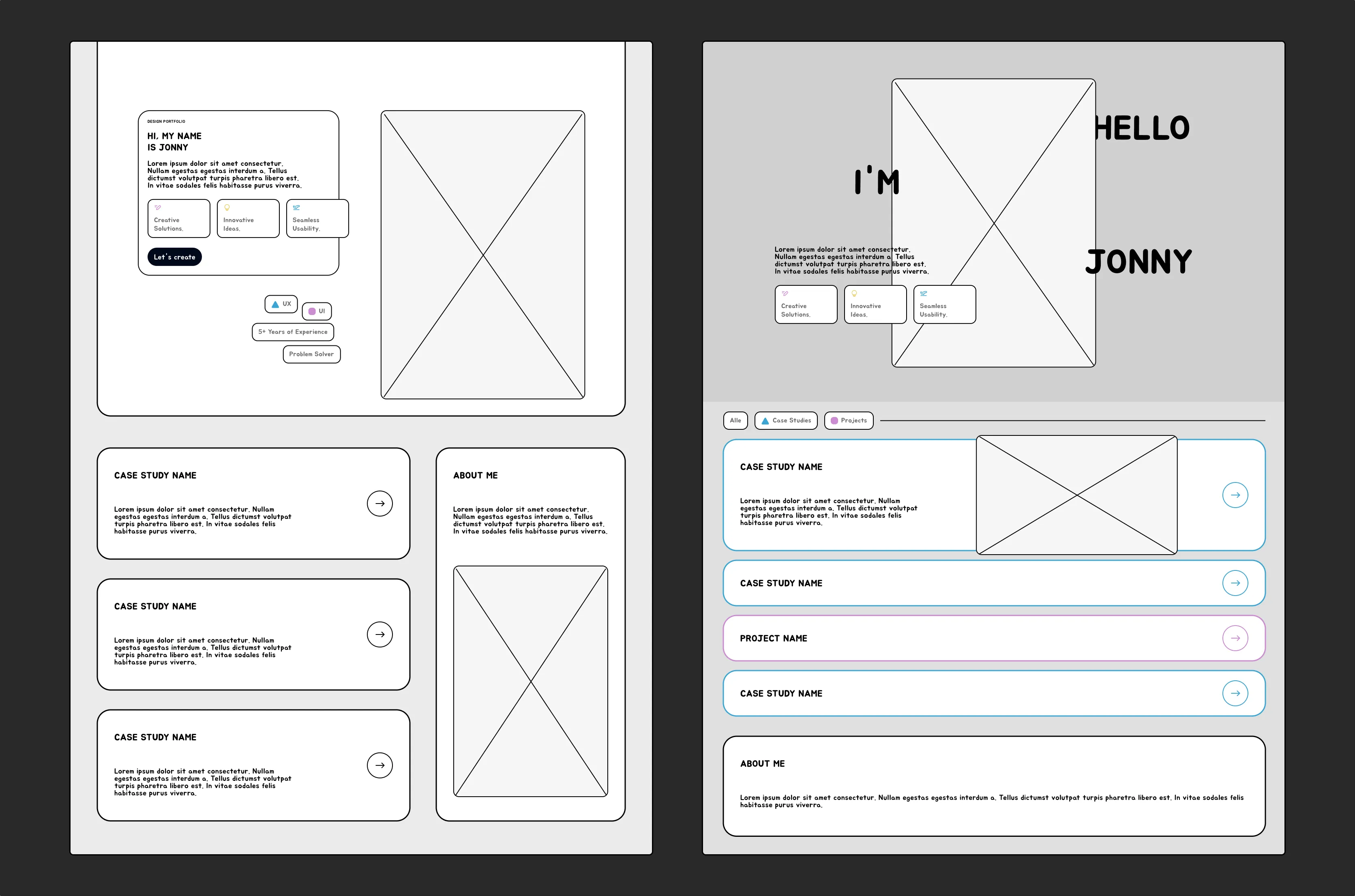 A visual showing the iterative design approach with the first wireframe on the left and the second ond the right after the feedback.